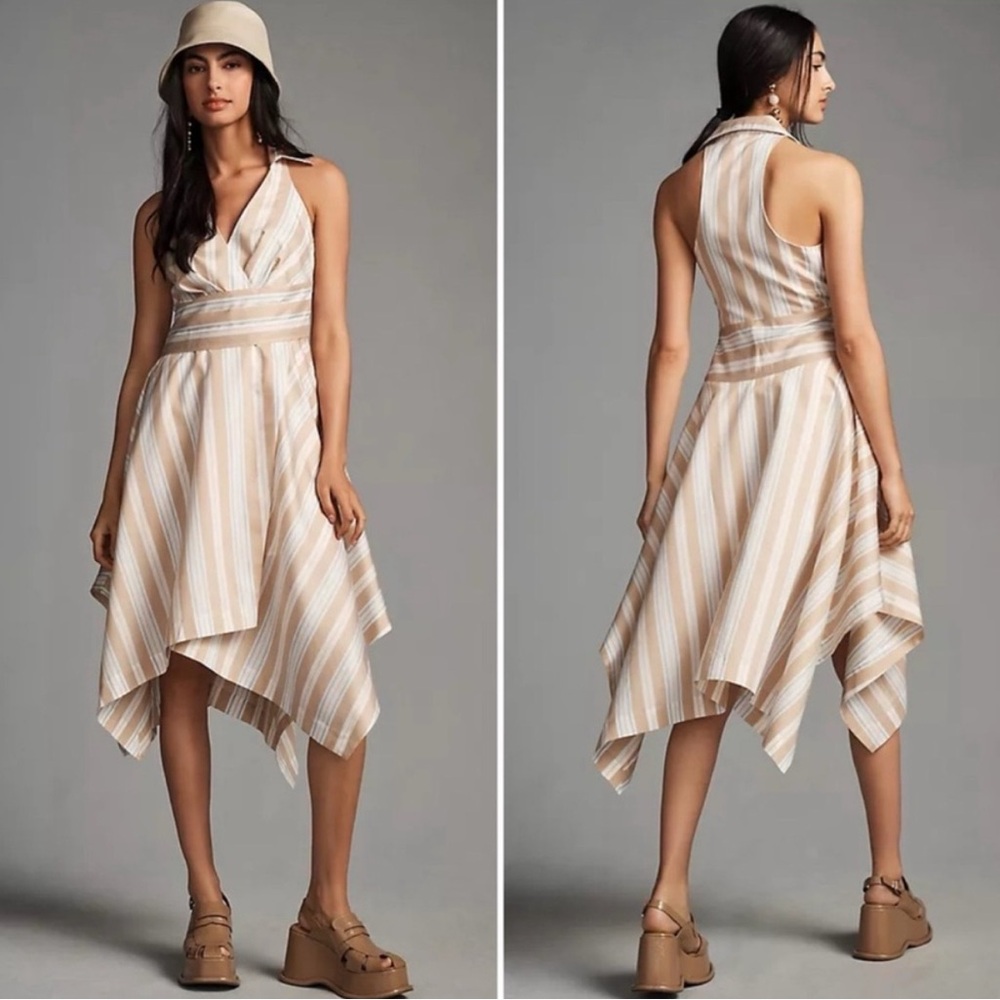 Anthropologie Maeve Stripe Sleeveless Asymmetrical Wrap Shirt Midi Dress size 6